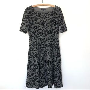 Lands’ End gray and black floral fit n flare dress